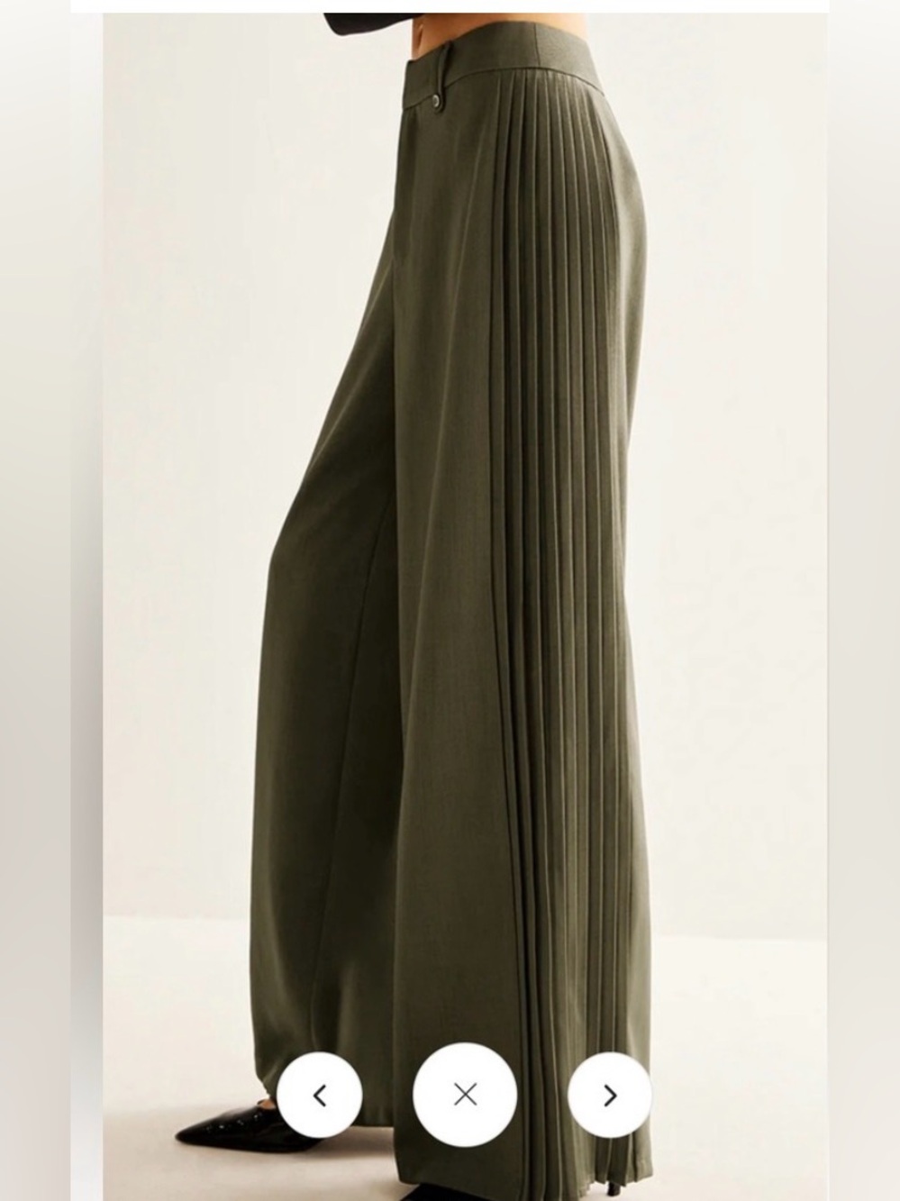 Commense Olive Green Side-pleated wide leg pants- NWT - Picture 3 of 8
